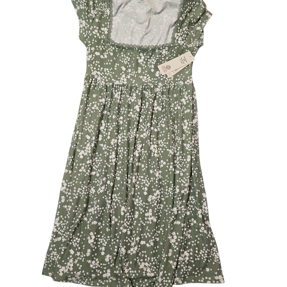 No Boundaries Green and White Floral Kids Baby Doll Dress